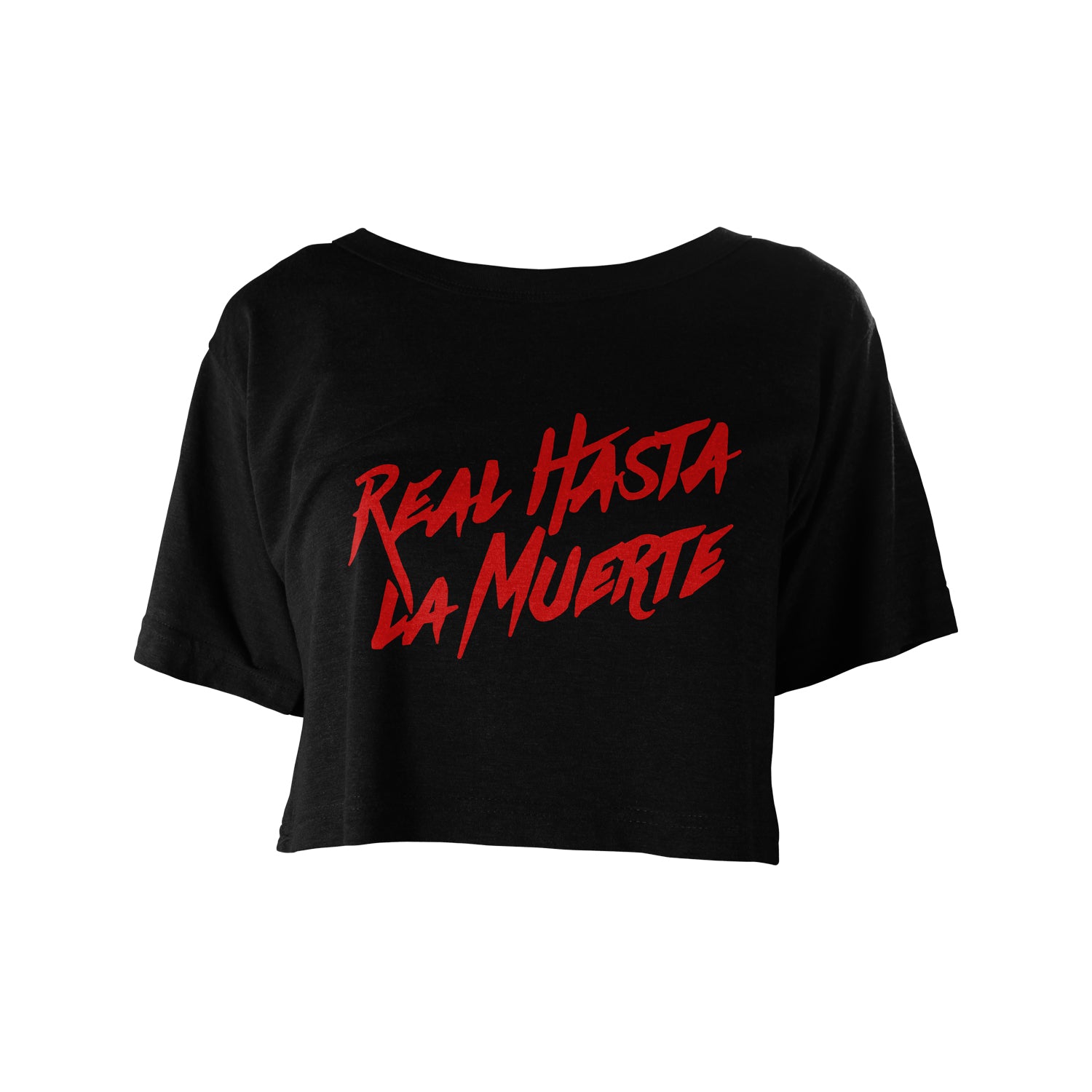 Women's Black Crop Top Real Hasta La Muerte Tee